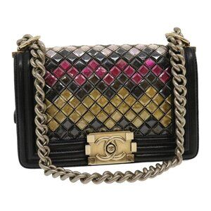 CHANEL Boy Chanel Chain Shoulder Bag Tile Black Multicolor CC Auth 29551AV